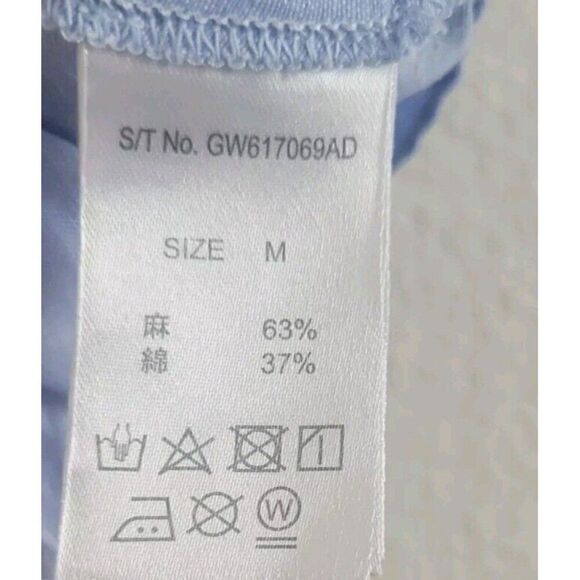 Global Work French Linen Blend Short Sleeve Blue Top Women's Size Medium - Picture 4 of 8